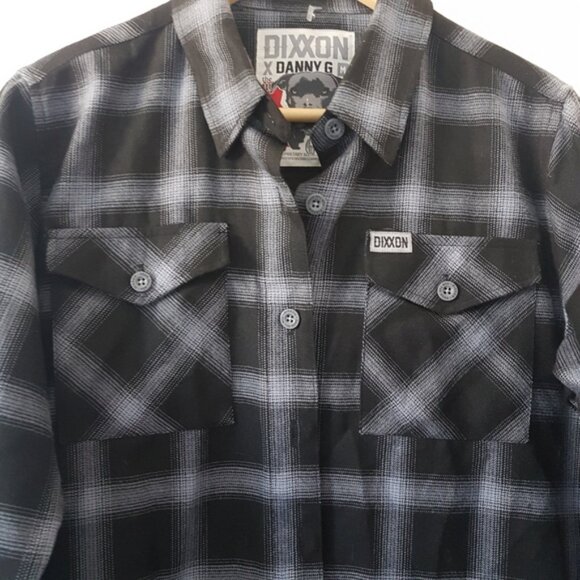 Dixxon X Danny G Grey Black Plaid Flannel Long Sleeve Button Down Shirt Sz M - Picture 3 of 15